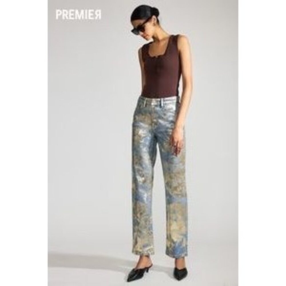 Kancan Premier Nerissa High Rise Straight Gold Jeans - Sz 7/27 - NWT